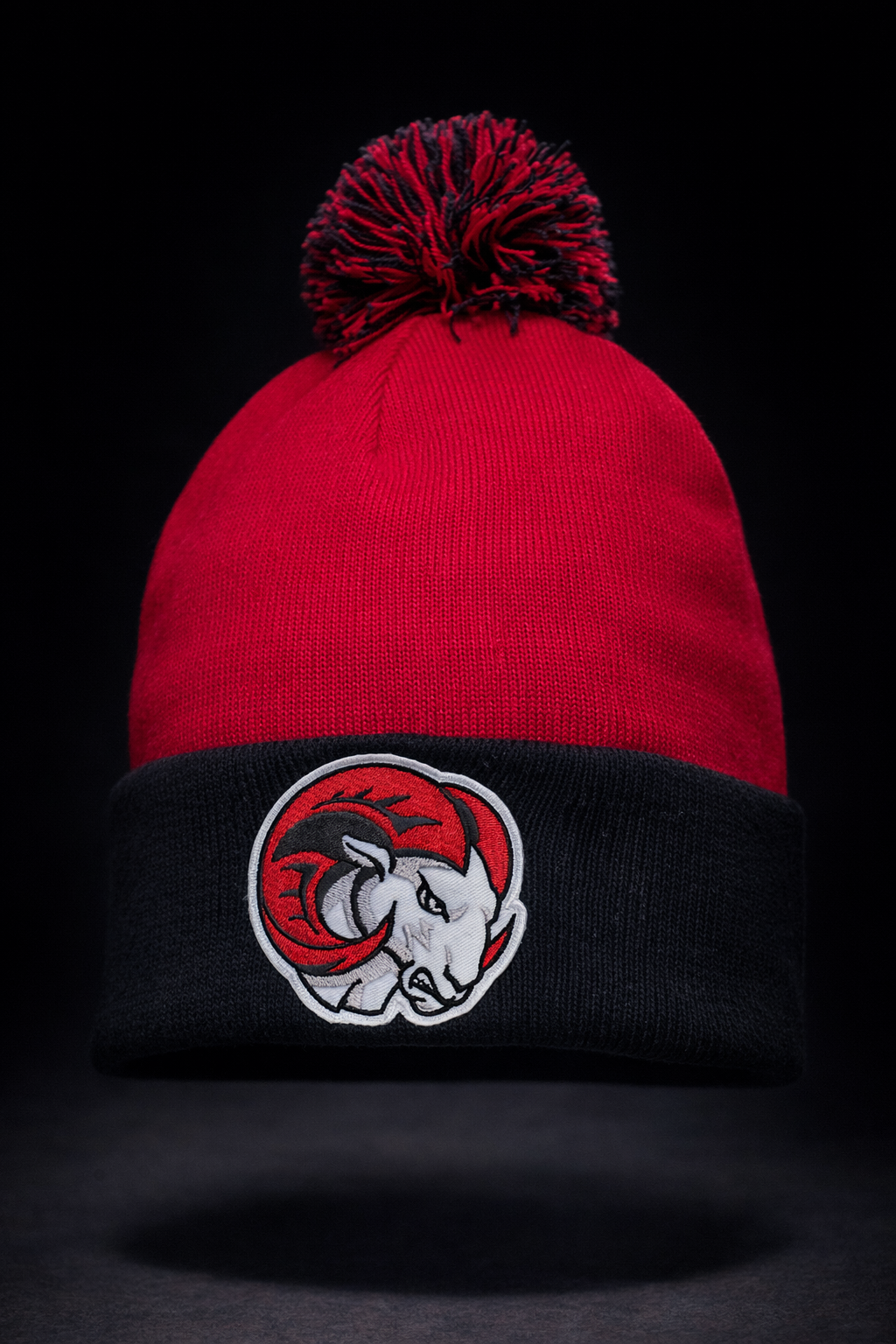 WSSU Ram Beanie w/ Pom- Red/Black